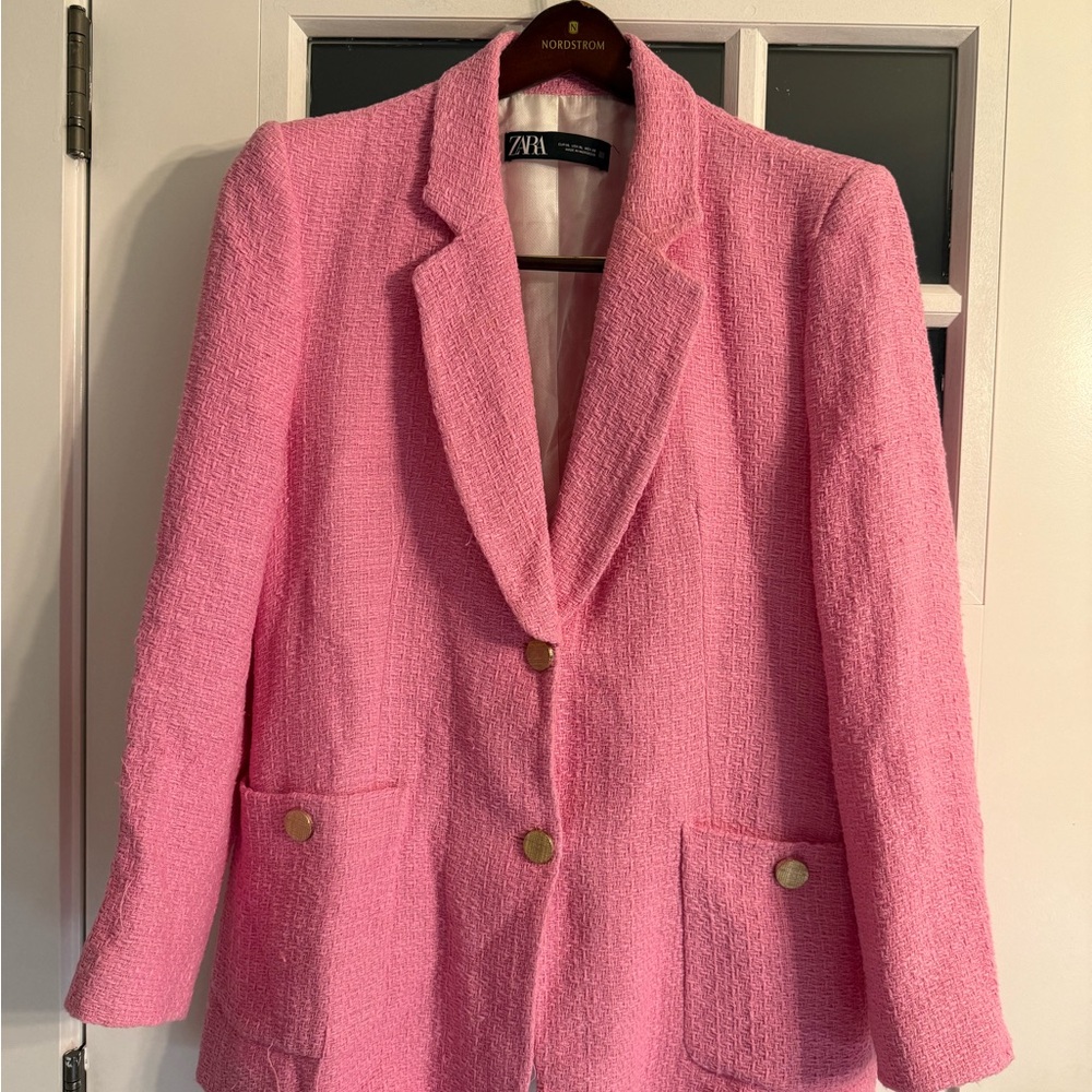 Zara Pink Textured Women's Blazer